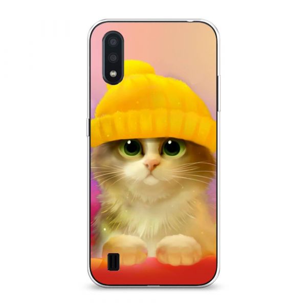 Silicone case Kitten in a yellow hat for Samsung Galaxy A01