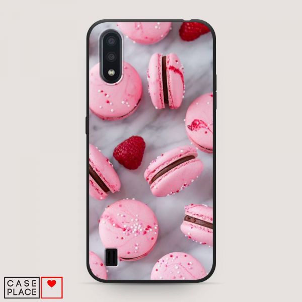 Matte silicone Macaroni case with raspberry for Samsung Galaxy A01