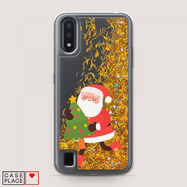 Glitter Liquid Case Santa Claus with Christmas Tree for Samsung Galaxy A01
