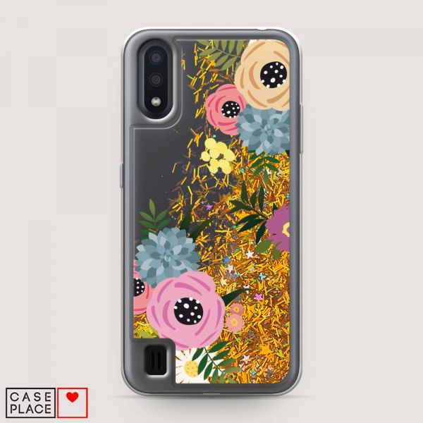 Colored flowers Glitter Liquid Case for Samsung Galaxy A01
